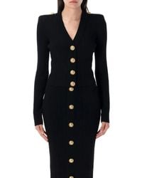 Balmain - Long Sleeves Ribbed And Cable-Knit Cardigan - Lyst