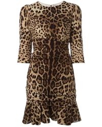 Dolce & Gabbana - Dolce & Gabbana Silk Leopard Ruched Dress - Lyst
