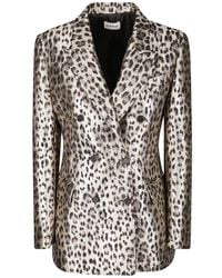 P.A.R.O.S.H. - Double-Breasted Leopard Print Blazer With Textured - Lyst