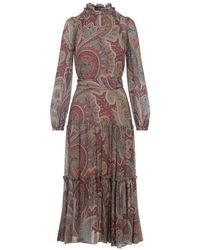 Etro - High Neck Ruffle Maxi Dress With Paisley Print - Lyst
