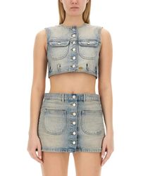 Courreges - Fitted Cropped Top With Button-Down Front And Ches - Lyst