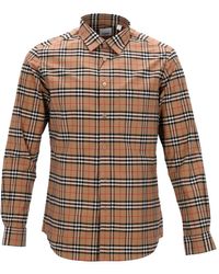 Burberry - Long-Sleeved Checked Shirt With Classic Collar And - Lyst