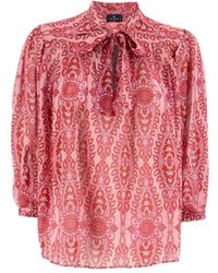 Etro - Paisley Print Cotton Shirt With Tie Collar - Lyst