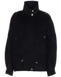 Pinko - Wool Blend Short Coat With Stand Collar - Lyst
