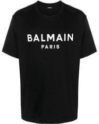 Balmain - Cotton Jersey T-Shirt With Logo Print And Classic - Lyst