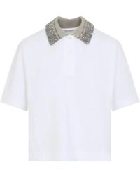 Brunello Cucinelli - Cotton Polo Shirt With Paillette-Embellished Colla - Lyst