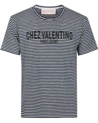 Valentino Garavani - Half Sleeve Cotton-Linen T-Shirt With Chez Print - Lyst