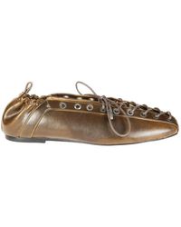 Ganni - Eyelet Lace-Up Ballerina Flats With Gathered Back - Lyst