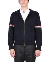 Thom Browne - Zip-Up Hoodie With Drawstring And Contrast Stripes - Lyst