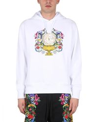Versace Jeans Couture - Drawstring Hooded Sweatshirt With Floral Logo Prin - Lyst