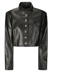 KHAITE - Cropped Leather Jacket With Padded Shoulders - Lyst