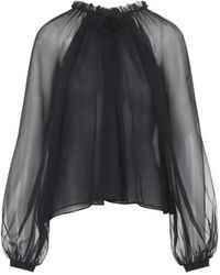 Alberta Ferretti - Sheer Silk Blouse With Voluminous Sleeves - Lyst