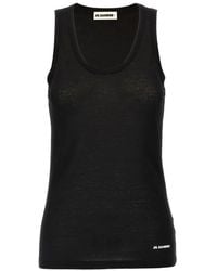 Jil Sander - Cotton Top With Front Logo Print - Lyst