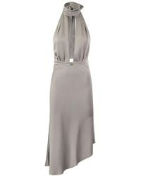 Elisabetta Franchi - Satin Midi Dress With Asymmetric Skirt - Lyst