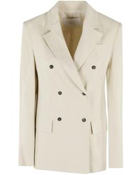 Tela - Double-Breasted Linen Blend Blazer With Front Pock - Lyst