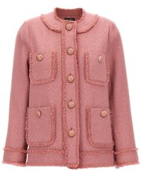 Dolce & Gabbana - Tweed Blazer With Fringed Piping - Lyst