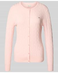 GANT - Strickjacke mit Zopfmuster und Label-Stitching - Lyst