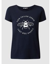 Tom Tailor Denim T-Shirt mit Message - Blau