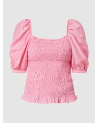 ONLY Shirt mit Karree-Ausschnitt Modell 'Amalie' - gesmokt - Pink