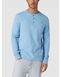Superdry Shirt Met Lange Mouwen En Korte Knoopsluiting - Blauw