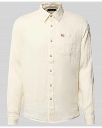 Napapijri - Slim Fit Leinenhemd Mit Logo-Stitching - Lyst