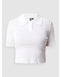 Pieces Cropped Poloshirt mit Stretch-Anteil Modell 'Taya' - Weiß