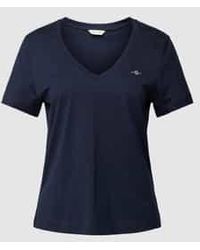 GANT - T-Shirt Met Geribde V-Hals - Lyst