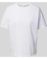QS - T-shirt Met Geribde Ronde Hals - Lyst