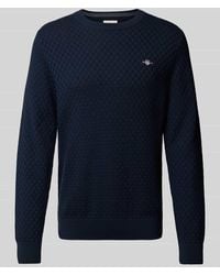 GANT - Strickpullover mit Rundhalsausschnitt und Logo-Stitching - Lyst