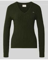 GANT - Gebreide Pullover Met V-Hals En Logostitching - Lyst
