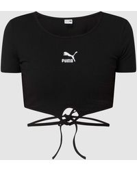 PUMA - Cropped T-Shirt mit Logo-Stickerei - Lyst