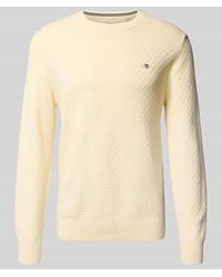 GANT - Strickpullover mit Rundhalsausschnitt und Logo-Stitching - Lyst