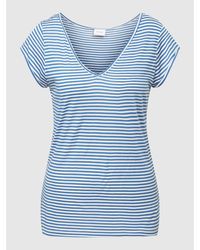 Vila T-Shirt aus reiner Viskose mit V-Ausschnitt Modell 'scoop' - Blau