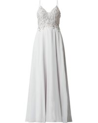 Luxuar Abendkleid mit floralen Stickereien - Grau