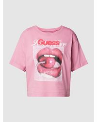 Guess T-Shirt mit Label-Print Modell 'CHERRY' - Pink