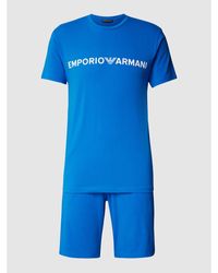 Emporio Armani Pyjama mit Label-Schriftzug - Blau