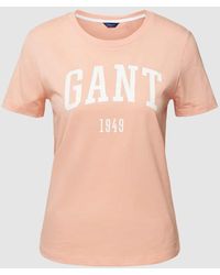 GANT - T-Shirt aus Baumwolle mit Label-Print - Lyst