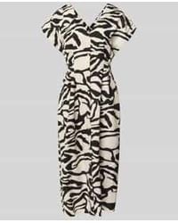 Ichi - Midi-Jurk Van Mix Van Linnen En Viscose Met V-Hals - Lyst