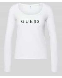 Guess - Shirt Met Lange Mouwen, Labelprint En Ronde Hals - Lyst
