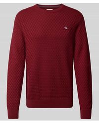 GANT - Strickpullover mit Rundhalsausschnitt und Logo-Stitching - Lyst