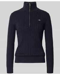 GANT - Troyer mit Logo-Stitching und Zopfmuster - Lyst