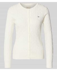 GANT - Strickjacke mit Zopfmuster und Label-Stitching - Lyst