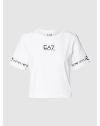 EA7 Cropped T-Shirt mit Label-Print - Weiß
