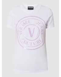 Versace Jeans Couture Denim T-Shirt mit Logo in Gold-Optik in Schwarz