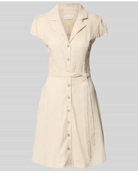 Apricot - Hemdblusenkleid aus Viskose-Leinen-Mix mit Bindegürtel - Lyst