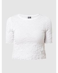 Pieces Cropped T-Shirt mit Webstruktur Modell 'Harlow' - Weiß