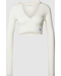 Calvin Klein - Korte Gebreide Pullover Met Labeldetail - Lyst