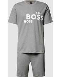 BOSS by HUGO BOSS Pyjama Met Labelprint, Model 'relax' - Grijs