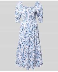 Apricot - Midi-Jurk Met Vierkante Hals En Pofmouwen - Lyst