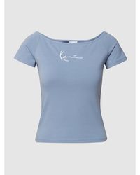 Karlkani Cropped T-Shirt mit Label-Stitching - Blau